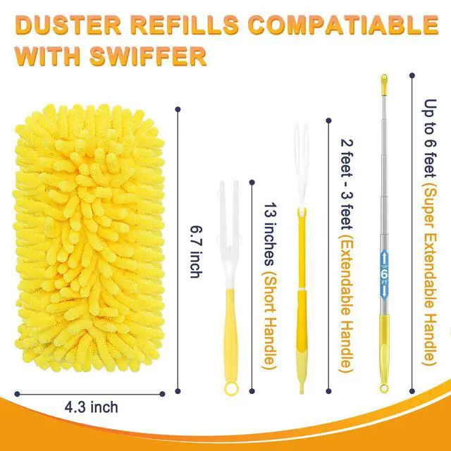 Alt view image 3 of 7 - Reusable Duster Refill for Swiffer, 8Pcs with 1 Handle | 360° Heavy Duty Duster Refills , Washable Microfiber Dusters for Cleaning
