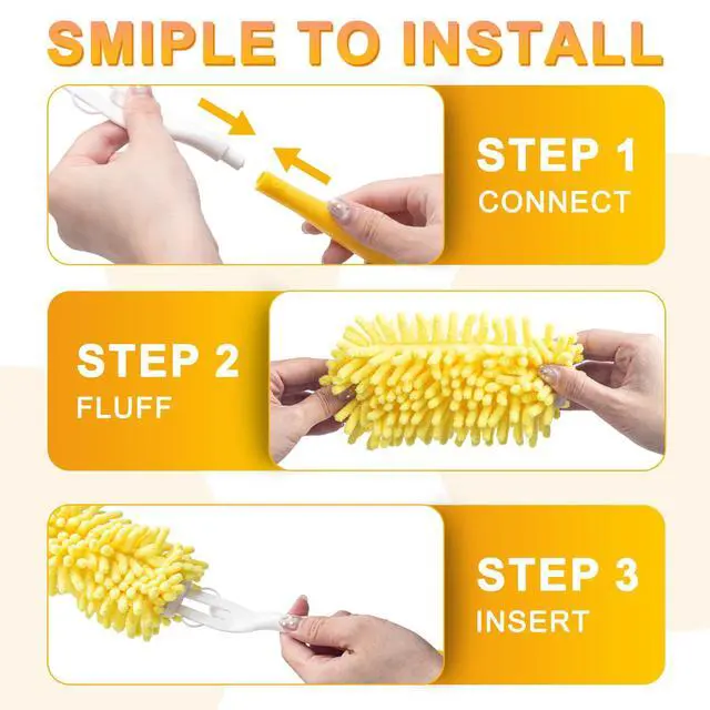 Alt view image 5 of 7 - Reusable Duster Refill for Swiffer, 8Pcs with 1 Handle | 360° Heavy Duty Duster Refills , Washable Microfiber Dusters for Cleaning