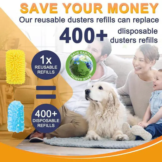 Alt view image 6 of 7 - Reusable Duster Refill for Swiffer, 8Pcs with 1 Handle | 360° Heavy Duty Duster Refills , Washable Microfiber Dusters for Cleaning