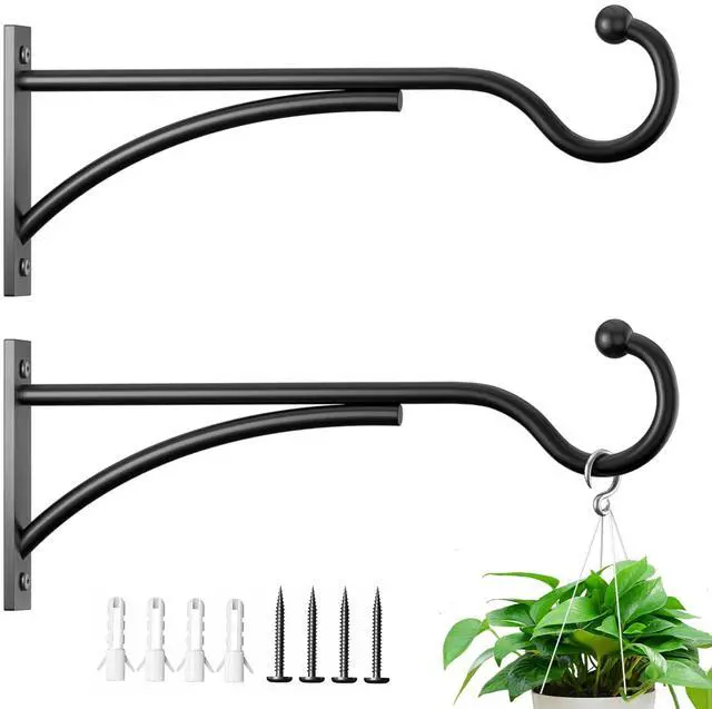 Main image of 11 Inch 2 Pack Heavy-Duty Metal Plant Hanger Hooks, outdoor, Matte black | 30 lb capacity | For bird feeders, flower baskets, wind chimes, lanterns| Black | outdoor | Wall-mounted | Heavy Duty