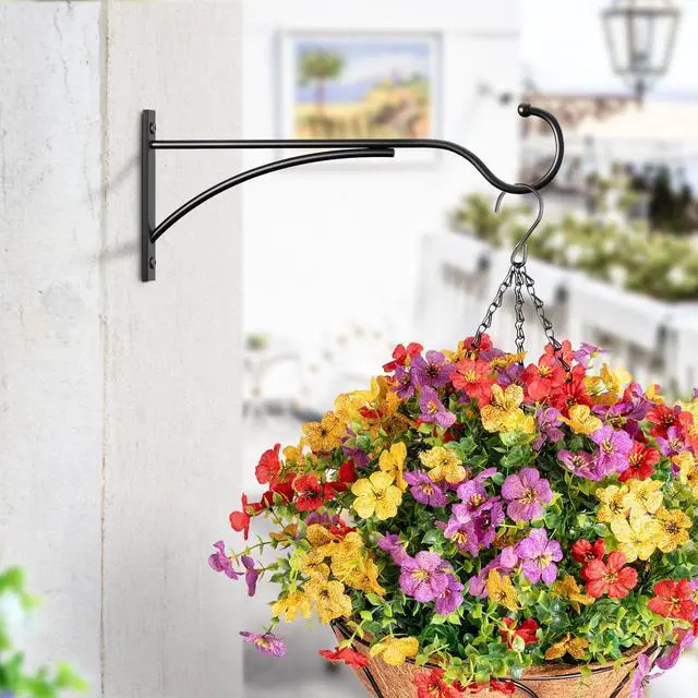 Alt view image 2 of 7 - 11 Inch 2 Pack Heavy-Duty Metal Plant Hanger Hooks, outdoor, Matte black | 30 lb capacity | For bird feeders, flower baskets, wind chimes, lanterns| Black | outdoor | Wall-mounted | Heavy Duty