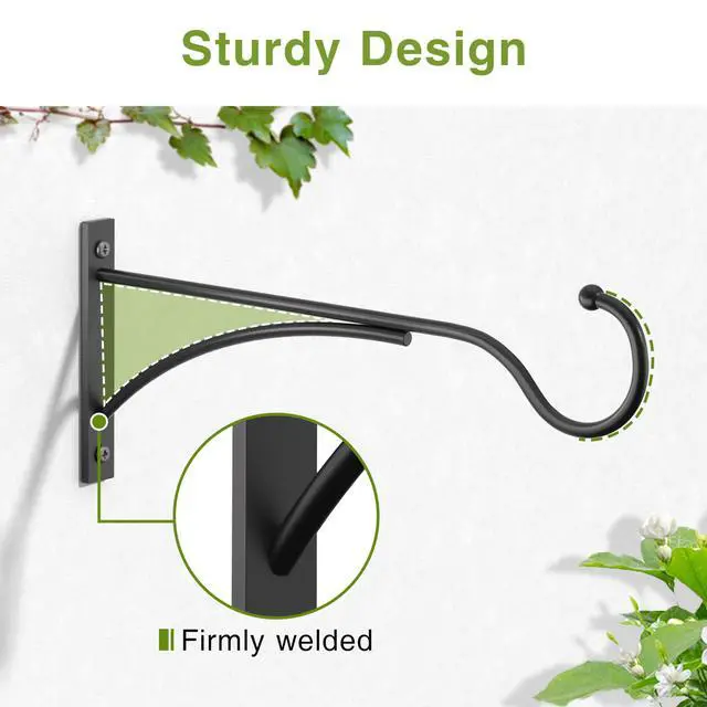 Alt view image 7 of 7 - 11 Inch 2 Pack Heavy-Duty Metal Plant Hanger Hooks, outdoor, Matte black | 30 lb capacity | For bird feeders, flower baskets, wind chimes, lanterns| Black | outdoor | Wall-mounted | Heavy Duty