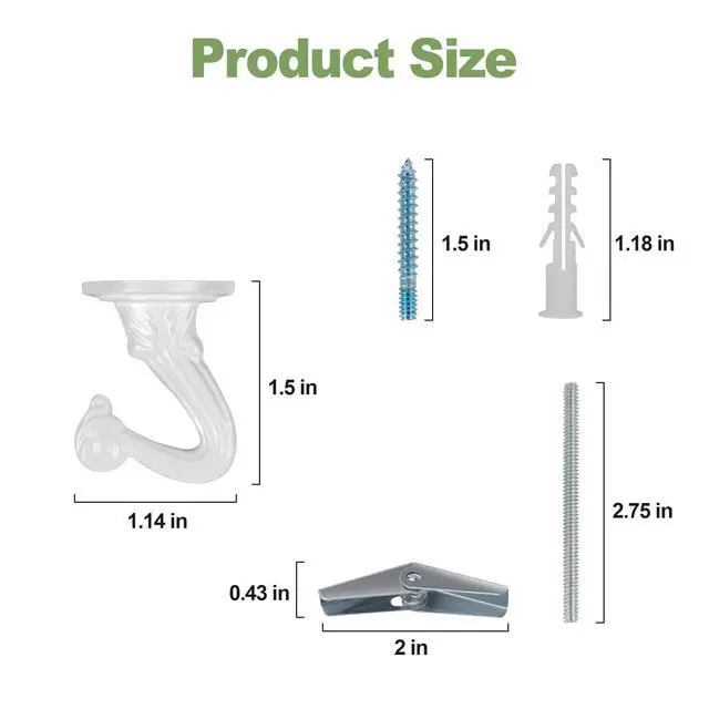 Alt view image 6 of 6 - Ceiling Hooks for Hanging Plants - 6 Pack Heavy-Duty Metal Swag Hooks | Includes Screws and Brackets for Easy Installation; Ideal for Hanging Plants, Lights or Extender Chains from Ceilings.