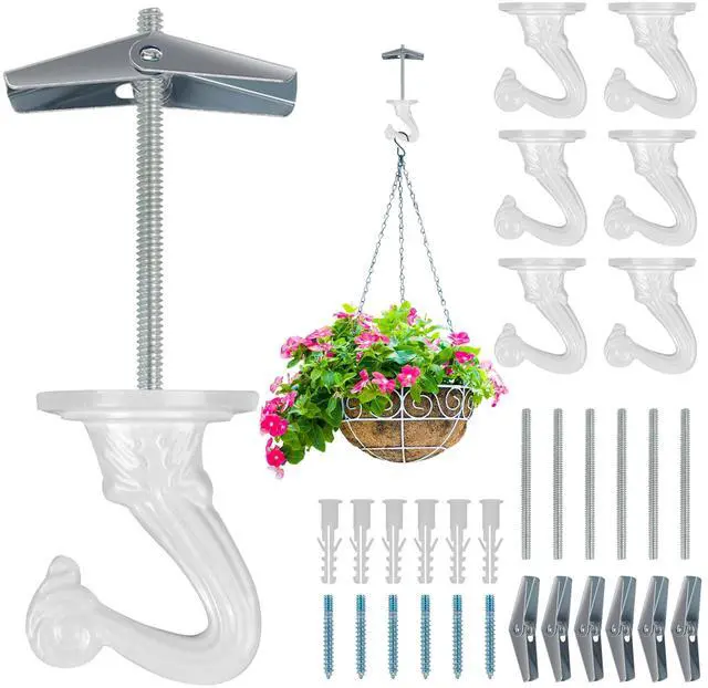 Main image of Ceiling Hooks for Hanging Plants - 6 Pack Heavy-Duty Metal Swag Hooks | Includes Screws and Brackets for Easy Installation; Ideal for Hanging Plants, Lights or Extender Chains from Ceilings.