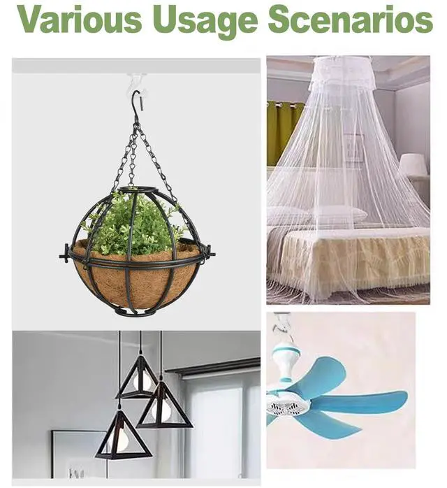 Alt view image 2 of 6 - Ceiling Hooks for Hanging Plants - 6 Pack Heavy-Duty Metal Swag Hooks | Includes Screws and Brackets for Easy Installation; Ideal for Hanging Plants, Lights or Extender Chains from Ceilings.