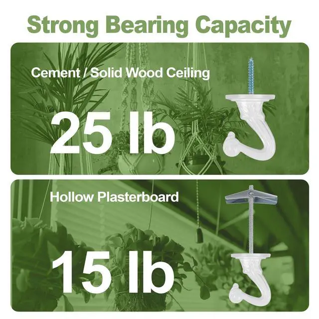 Alt view image 4 of 6 - Ceiling Hooks for Hanging Plants - 6 Pack Heavy-Duty Metal Swag Hooks | Includes Screws and Brackets for Easy Installation; Ideal for Hanging Plants, Lights or Extender Chains from Ceilings.