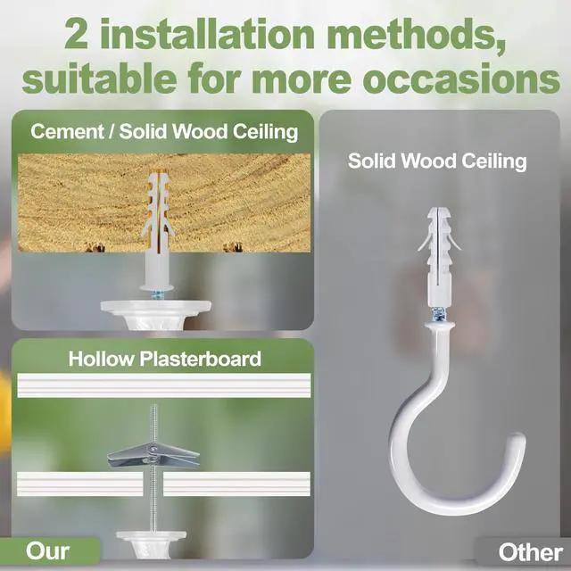 Alt view image 3 of 6 - Ceiling Hooks for Hanging Plants - 6 Pack Heavy-Duty Metal Swag Hooks | Includes Screws and Brackets for Easy Installation; Ideal for Hanging Plants, Lights or Extender Chains from Ceilings.