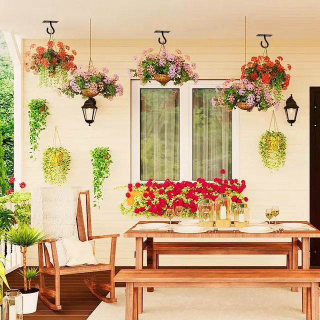 Alt view image 6 of 7 - 2Pack 2.5In Ceiling Hooks for Hanging Plant, Wall Hanger Plant Holder Black | Hang planters, flower baskets, wind chimes, lanterns, lights, bird feeders, metal hook for indoor & outdoor porch