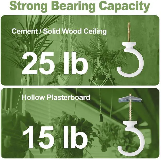 Alt view image 3 of 7 - Ceiling Hooks for Hanging Plants - 2 Pack Heavy-Duty Metal Swag Hooks | Metal Hooks Hold Hanging Plants and Lights from Ceilings or Walls Indoors or Outdoors;
