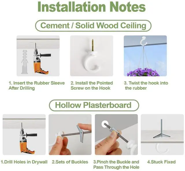 Alt view image 5 of 7 - Ceiling Hooks for Hanging Plants - 2 Pack Heavy-Duty Metal Swag Hooks | Metal Hooks Hold Hanging Plants and Lights from Ceilings or Walls Indoors or Outdoors;