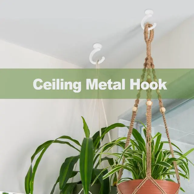 Alt view image 7 of 7 - Ceiling Hooks for Hanging Plants - 2 Pack Heavy-Duty Metal Swag Hooks | Metal Hooks Hold Hanging Plants and Lights from Ceilings or Walls Indoors or Outdoors;