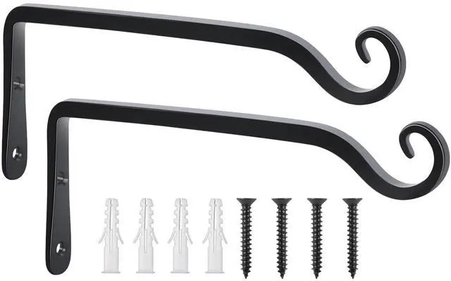 Main image of Wall Hooks for Hanging Plants 10 Inch - 2 Pack Heavy Duty Metal Plant Brackets, Holds 48 lbs, Rust Resistant Black L-Shape Hooks for Indoor Outdoor Decor