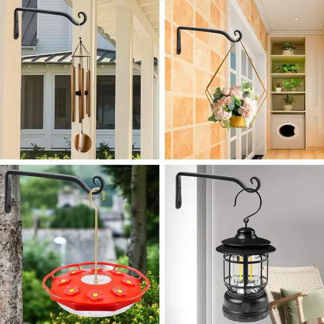 Alt view image 7 of 7 - Wall Hooks for Hanging Plants 10 Inch - 2 Pack Heavy Duty Metal Plant Brackets, Holds 48 lbs, Rust Resistant Black L-Shape Hooks for Indoor Outdoor Decor