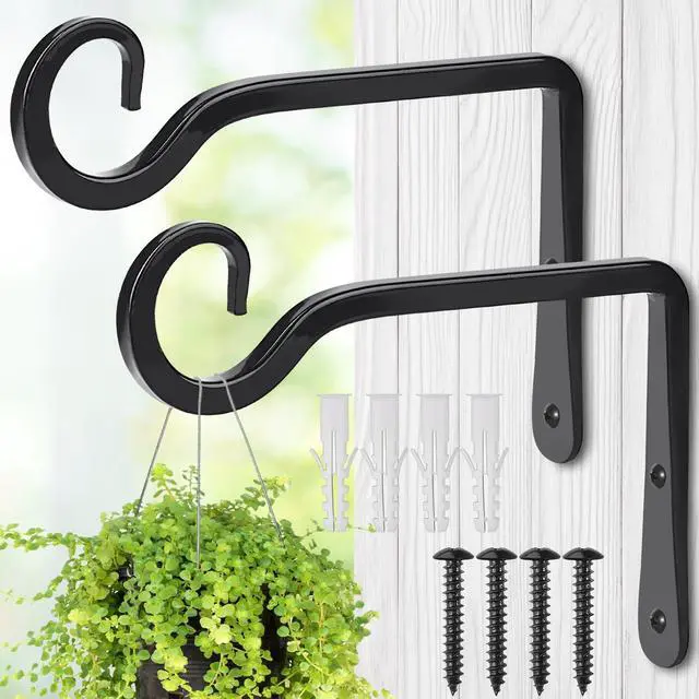 Main image of Plant Hangers Outdoor, 2 Pack 6 Inch Plant Hooks for Wall Hanging Plants | Metal Hanging Plant Bracket. Holds up to 44 lbs. For Hanging Plants, Bird Feeder, Flower Basket, Wind Chimes, Indoor Outdoor