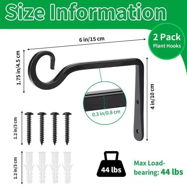 Alt view image 2 of 7 - Plant Hangers Outdoor, 2 Pack 6 Inch Plant Hooks for Wall Hanging Plants | Metal Hanging Plant Bracket. Holds up to 44 lbs. For Hanging Plants, Bird Feeder, Flower Basket, Wind Chimes, Indoor Outdoor