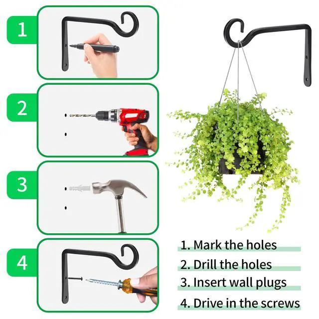 Alt view image 6 of 7 - Plant Hangers Outdoor, 2 Pack 6 Inch Plant Hooks for Wall Hanging Plants | Metal Hanging Plant Bracket. Holds up to 44 lbs. For Hanging Plants, Bird Feeder, Flower Basket, Wind Chimes, Indoor Outdoor