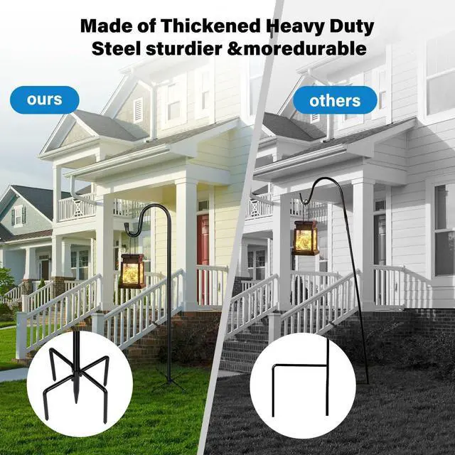 Alt view image 3 of 7 - Shepherd Hooks for Outdoor, 1 Pack 62 Inch Bird Feeder Pole with 5 Prongs Base for Hanging Lantern, Hummingbird Feeder, Lightweight Plant, Shepherds Hook for Bird Feeders for Outside