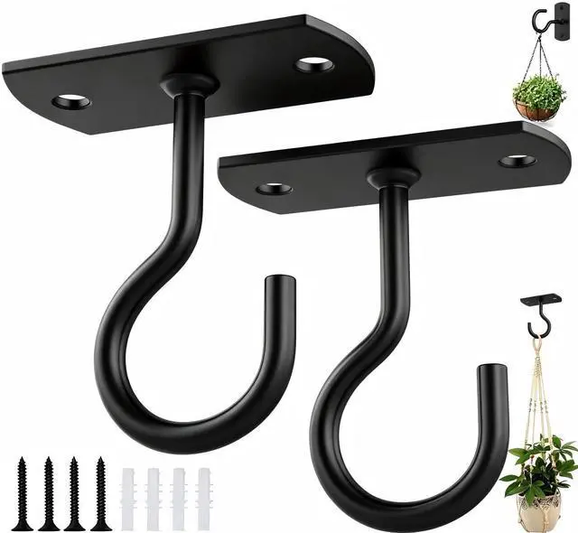 Main image of Ceiling Hooks for Hanging Plants 2Pack 2.5in,Wall Plant Hooks Black | for Plants,Lights,Planters,Lanterns,Hanging Bird Feeders,Wind Chimes,indoor&Outdoor Decoration