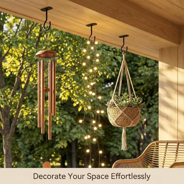 Alt view image 2 of 6 - Ceiling Hooks for Hanging Plants 2Pack 2.5in,Wall Plant Hooks Black | for Plants,Lights,Planters,Lanterns,Hanging Bird Feeders,Wind Chimes,indoor&Outdoor Decoration