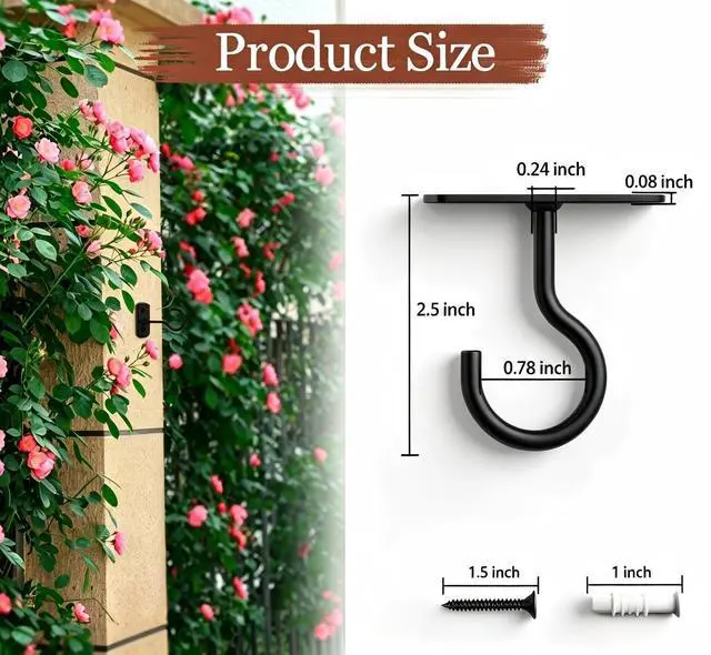 Alt view image 3 of 6 - Ceiling Hooks for Hanging Plants 2Pack 2.5in,Wall Plant Hooks Black | for Plants,Lights,Planters,Lanterns,Hanging Bird Feeders,Wind Chimes,indoor&Outdoor Decoration