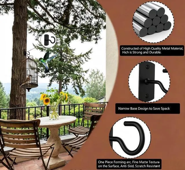 Alt view image 4 of 6 - Ceiling Hooks for Hanging Plants 2Pack 2.5in,Wall Plant Hooks Black | for Plants,Lights,Planters,Lanterns,Hanging Bird Feeders,Wind Chimes,indoor&Outdoor Decoration