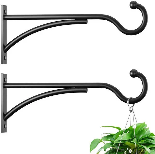 Main image of 8 Inch 2 Pack Heavy-Duty Metal Plant Hanger Hooks, outdoor, Matte black | 30 lb capacity | For bird feeders, flower baskets, wind chimes, lanterns| Black | outdoor | Wall-mounted | Heavy Duty