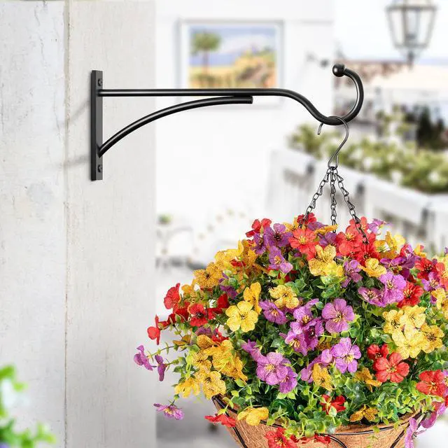 Alt view image 2 of 7 - 8 Inch 2 Pack Heavy-Duty Metal Plant Hanger Hooks, outdoor, Matte black | 30 lb capacity | For bird feeders, flower baskets, wind chimes, lanterns| Black | outdoor | Wall-mounted | Heavy Duty