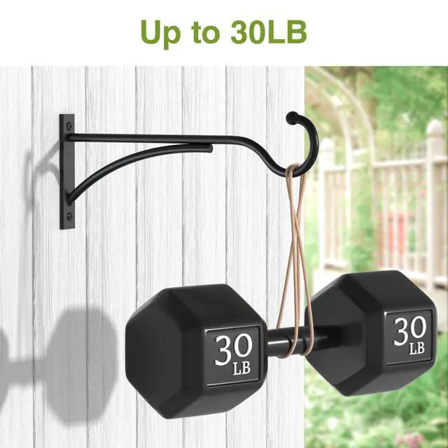 Alt view image 5 of 7 - 8 Inch 2 Pack Heavy-Duty Metal Plant Hanger Hooks, outdoor, Matte black | 30 lb capacity | For bird feeders, flower baskets, wind chimes, lanterns| Black | outdoor | Wall-mounted | Heavy Duty