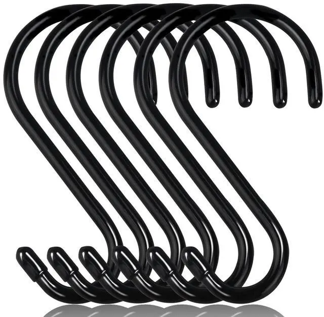 Main image of 6 Inch Heavy Duty S Hooks, Large S Hook for Hanging Plants, Vinyl Coated S Hook 6 Pack Sturdy Non Slip Black S Hooks for Hanging Closet,Bird Feeders,Kitchen,Large Object,Garden Tools