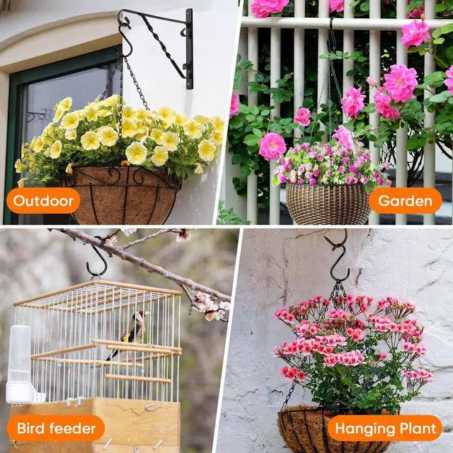 Alt view image 5 of 7 - 6 Inch Heavy Duty S Hooks, Large S Hook for Hanging Plants, Vinyl Coated S Hook 6 Pack Sturdy Non Slip Black S Hooks for Hanging Closet,Bird Feeders,Kitchen,Large Object,Garden Tools