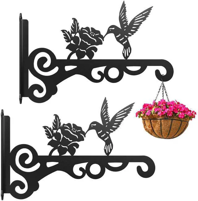 Main image of 2-Pack Aesthetic Wall Plant Hanger Indoor and Outdoor 10 Inch Metal Hanging Plant Bracket with Beautiful Bird Pattern Anti Rust Plant Hooks for Hanging Plants, Bird Feeder, Wind Chime, Lantern