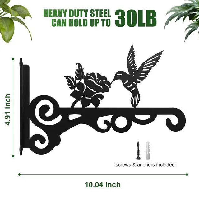 Alt view image 3 of 7 - 2-Pack Aesthetic Wall Plant Hanger Indoor and Outdoor 10 Inch Metal Hanging Plant Bracket with Beautiful Bird Pattern Anti Rust Plant Hooks for Hanging Plants, Bird Feeder, Wind Chime, Lantern