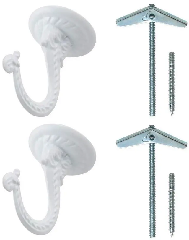 Main image of Ceiling Swag Hook 2 Pack with Mounting Hardware - 1 1/2 Heavy Duty Swag Hooks for Hanging Planter, Ceiling or Extender Chains - Easy Install with Screws/Brackets (White)