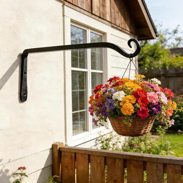 Alt view image 7 of 7 - 10" Heavy Duty Outdoor Plant Hanger Wall Bracket, 2 Pack | 48lb Capacity,Rust-Resistant Finish,Easy Installation,Fit Hanging Baskets,Ideal for Bird Feeders & Lanterns