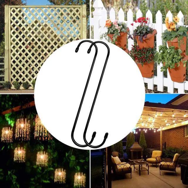 Alt view image 4 of 6 - 6 Pack 12 inch Extra Large S Hooks Black Heavy Duty Long S Hooks for Hanging Plant Extension Hooks for Kitchenware,Utensils,Pergola,Closet,Flower Basket,Garden,Patio,Indoor Outdoor Uses