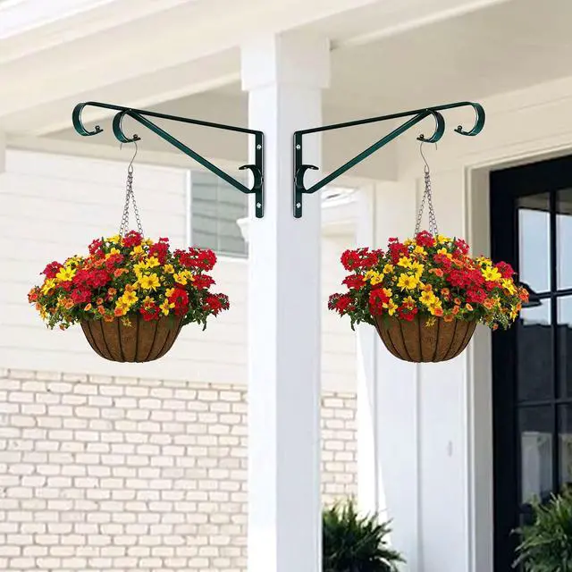 Alt view image 2 of 6 - Plant Hangers Outdoor (2 Pack-15.4 Inch Blackish Green) Plant Hooks Heavy Duty Iron Plant Hanger Hook for Wall, Hanging Plant Bracket for Planters, Bird Feeders, Lanterns