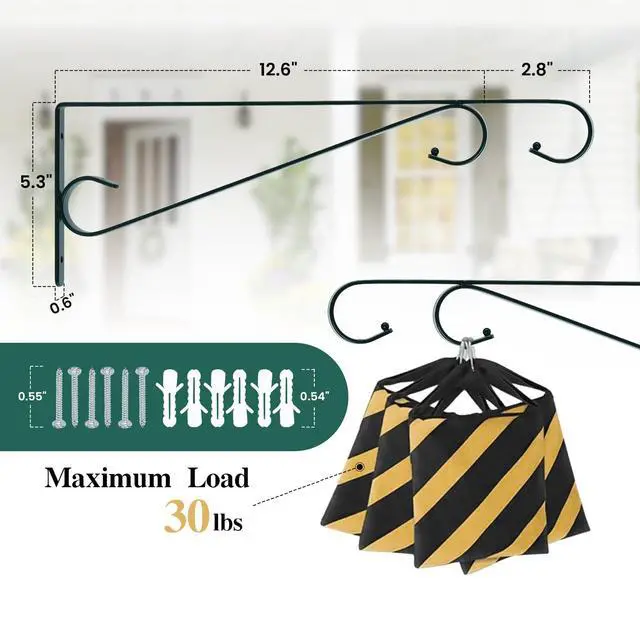Alt view image 3 of 6 - Plant Hangers Outdoor (2 Pack-15.4 Inch Blackish Green) Plant Hooks Heavy Duty Iron Plant Hanger Hook for Wall, Hanging Plant Bracket for Planters, Bird Feeders, Lanterns
