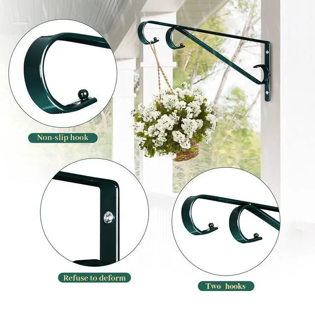 Alt view image 4 of 6 - Plant Hangers Outdoor (2 Pack-15.4 Inch Blackish Green) Plant Hooks Heavy Duty Iron Plant Hanger Hook for Wall, Hanging Plant Bracket for Planters, Bird Feeders, Lanterns