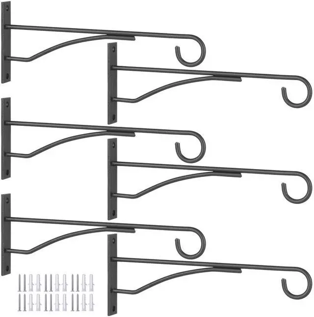Main image of 8" Plant Hangers Hanging Hooks Minimalist 6 Pack, Black | Plant Bracket for Wall Fence Porch Outdoor Indoor, Metal Hooks for Basket, Flower, Planter, Feeder, Lantern, Wind Chime