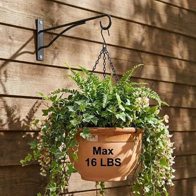 Alt view image 2 of 7 - 8" Plant Hangers Hanging Hooks Minimalist 6 Pack, Black | Plant Bracket for Wall Fence Porch Outdoor Indoor, Metal Hooks for Basket, Flower, Planter, Feeder, Lantern, Wind Chime