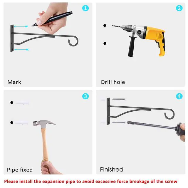 Alt view image 7 of 7 - 8" Plant Hangers Hanging Hooks Minimalist 6 Pack, Black | Plant Bracket for Wall Fence Porch Outdoor Indoor, Metal Hooks for Basket, Flower, Planter, Feeder, Lantern, Wind Chime