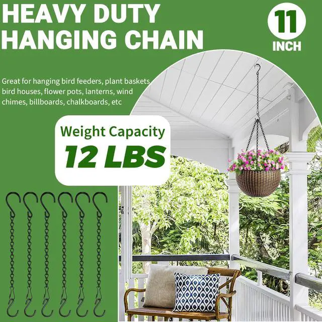Alt view image 3 of 7 - 6 Pack 11 Inch Plant Hanger,Black Hanging Chains with S Hooks for Hanging Plants,Adjustable Replacement Plant Hangers Outdoor for Bird Feeders,Lanterns and Flower Basket Pots,Black