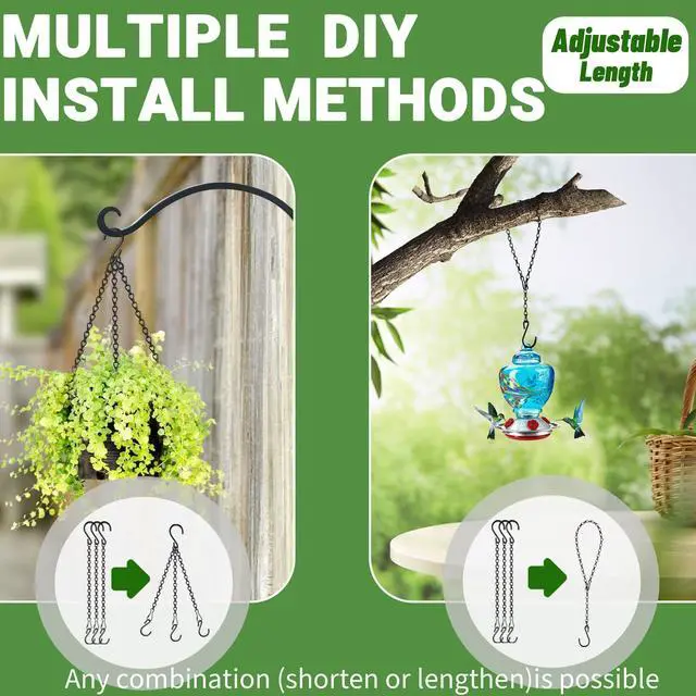 Alt view image 4 of 7 - 6 Pack 11 Inch Plant Hanger,Black Hanging Chains with S Hooks for Hanging Plants,Adjustable Replacement Plant Hangers Outdoor for Bird Feeders,Lanterns and Flower Basket Pots,Black