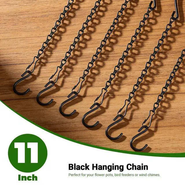 Alt view image 7 of 7 - 6 Pack 11 Inch Plant Hanger,Black Hanging Chains with S Hooks for Hanging Plants,Adjustable Replacement Plant Hangers Outdoor for Bird Feeders,Lanterns and Flower Basket Pots,Black