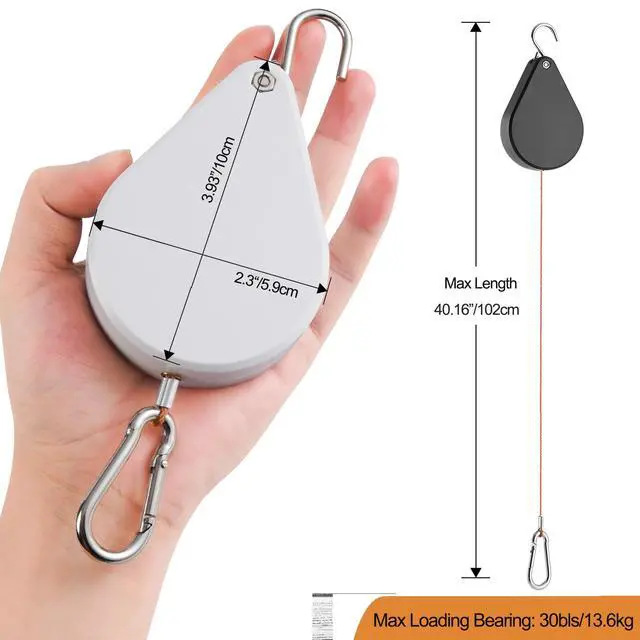 Alt view image 5 of 6 - Upgraded Retractable Plant Hanger,Plant Pulleys for Hanging Plants,Easy to Raise and Lower,Auto Lock,Heavy Duty, Adjustable Hook for Garden Baskets Pots,Birds Feeder,(3Pcs,Black)