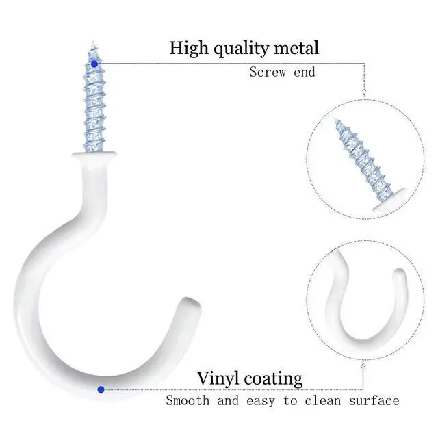 Alt view image 2 of 7 - 12 Pack Vinyl Coated Ceiling Hooks,Screw-in Mug Hooks | Multi-Function Wall Hooks Kitchen Hooks Cup Hooks for Indoors Outdoors (White, 1-1/4 Inch)