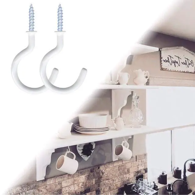 Alt view image 6 of 7 - 12 Pack Vinyl Coated Ceiling Hooks,Screw-in Mug Hooks | Multi-Function Wall Hooks Kitchen Hooks Cup Hooks for Indoors Outdoors (White, 1-1/4 Inch)
