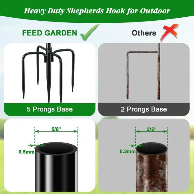 Alt view image 5 of 6 - Adjustable Outdoor Shepherd Hook Bird Feeder Pole with 5 Prongs Base, 60 Inch Tall 5/8 Inch Thick, Heavy Duty Shepard Hook Stand for Hanging Bird Feeders, Plant Baskets, Black (1 Pack)