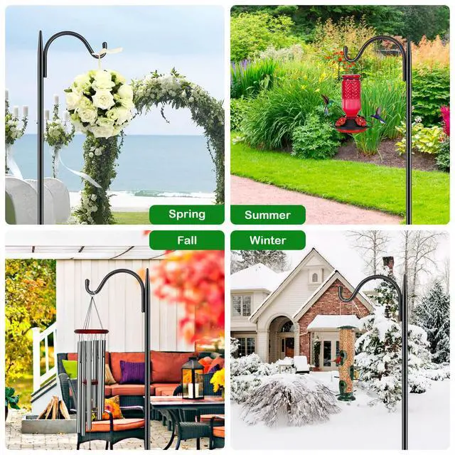 Alt view image 6 of 6 - Adjustable Outdoor Shepherd Hook Bird Feeder Pole with 5 Prongs Base, 60 Inch Tall 5/8 Inch Thick, Heavy Duty Shepard Hook Stand for Hanging Bird Feeders, Plant Baskets, Black (1 Pack)