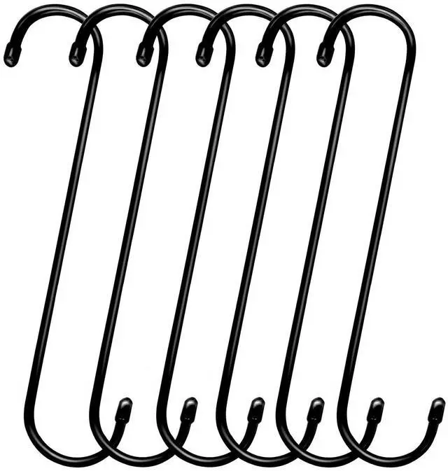Main image of 6 Pack 12 inch Extra Large S Hooks Black Heavy Duty Long S Hooks for Hanging Plant Extension Hooks for Kitchenware,Utensils,Pergola,Closet,Flower Basket,Garden,Patio,Indoor Outdoor Uses